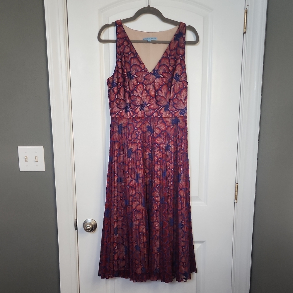 ANTONIO MELANI Reddish-Orange and Blue Floral Midi Dress